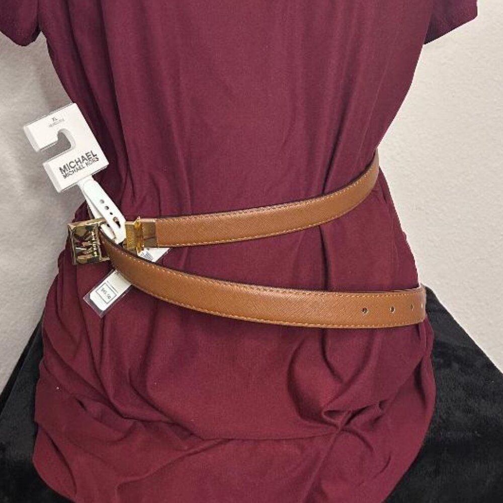 Michael Kors Reversible Faux Leather Belt in Cognac and Gold Size XL
